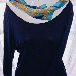 Silk scarf blue and gold satin women’s 100 colors